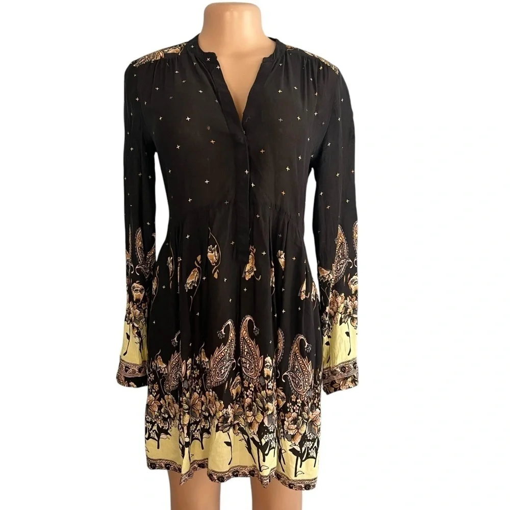Free People Sierra Valley Printed Shirtdress Black & Cream